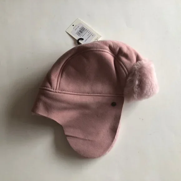 UGG KIDS LEATHER & REAL SHEARLING TRAPPER HAT AND MITTENS SET. SHEEPSKIN - Picture 8 of 16